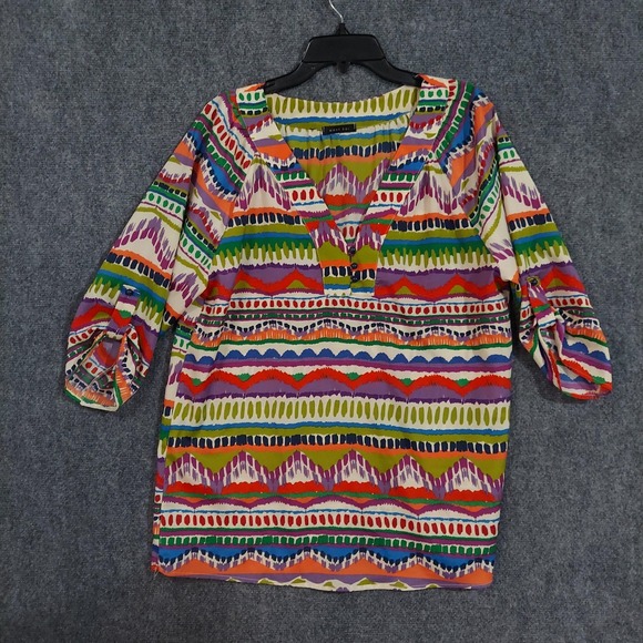 West Kei Tops - West Kei Blouse Tunic Womens XL Striped V Neck 3/4 Roll Tab Top Summer Beach